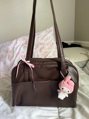 Chocolate Brown Shoulder Bag with Zipper